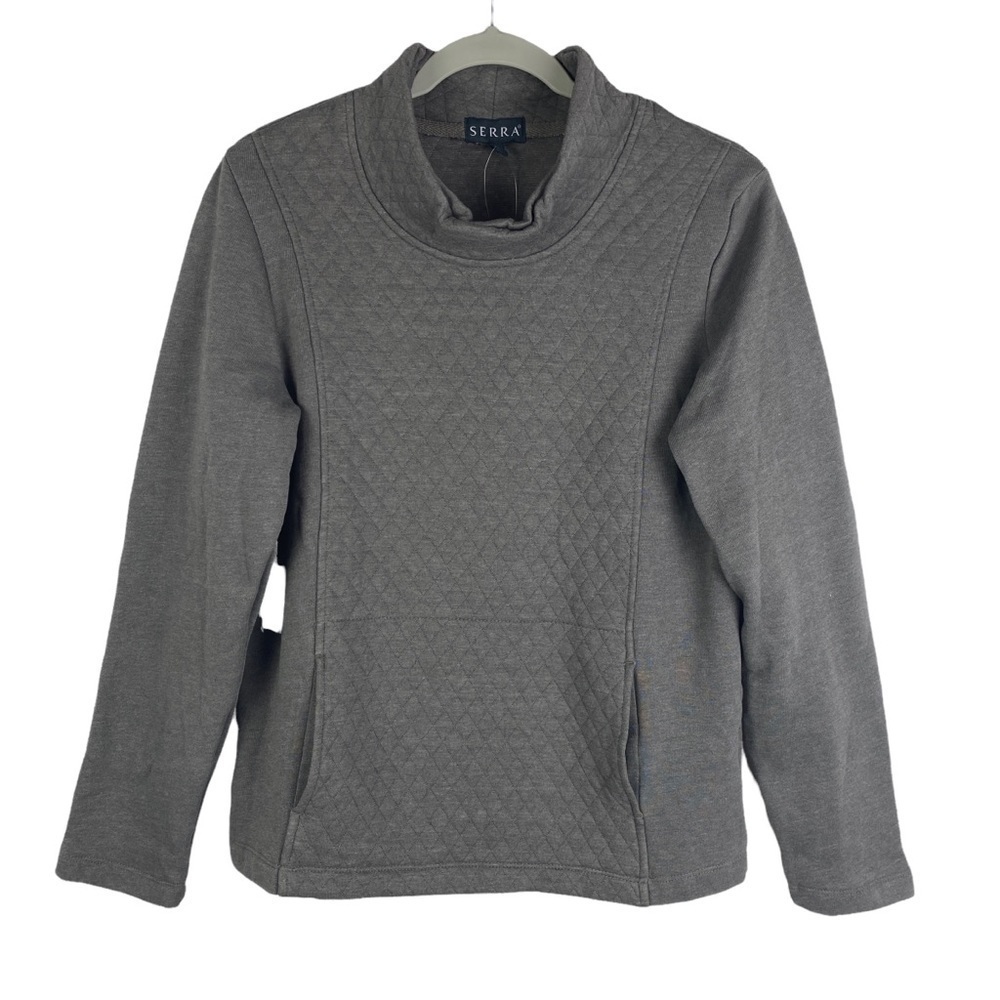 Serra Quilted Kangaroo Pocket Sweatshirt Women's Medium Marled Charcoal Gray NEW - Picture 5 of 10